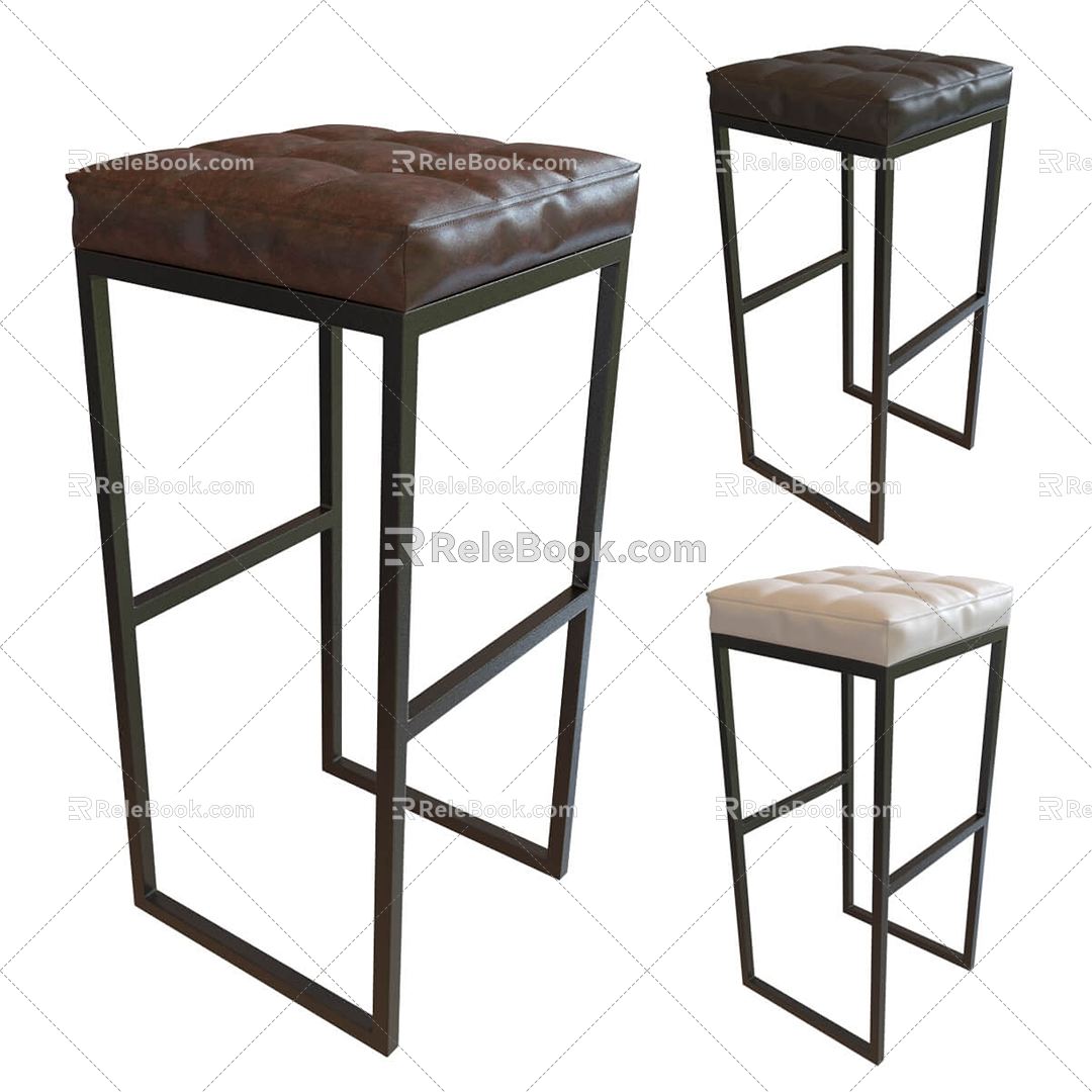 Industrial LOFT Bar Stool Leather Bar Chair 3d model