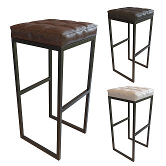 Industrial LOFT Bar Stool Leather Bar Chair 3d model