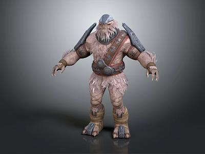 Furry Mythical Creature Character Design With Spiked Shoulder Armor And Sharp Claws 3d model