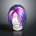 White Mannequin Head With Black Pink And Blue Mixed Hair Wig Style