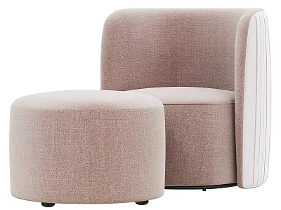 Modern Light Brown Fabric Leisure Chair With Round Ottoman And White Side Stripes 3d model