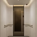 Modern Minimalist Elevator Interior Design With Beige Walls And Metal Handrails