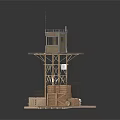 Modern Watchtower Structure With Platform Staircase Sandbag Wall And Wooden Crates