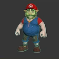 3D Cartoon Character Model With Red Hat Brown Mustache Blue Overalls And Shoes
