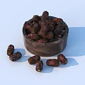 Fresh Natural Dates in Wooden Bowl with Some Scattered Around
