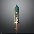 Fantasy Decorative Sword With Turquoise Blade Orange Ornate Hilt And Intricate Patterns