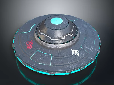Futuristic UFO Spaceship Design For Cosmic Exploration With Blue Glowing Edges And Symbols 3d model