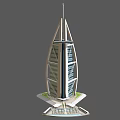 Iconic Sail Shaped Luxury Hotel Building With Glass Facade And Lawn Area