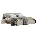 Modern Double Bed Design With Striped Bed Sheets Gray Blanket And White Pillows