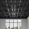 Modern Ceiling Design With Exposed Metal Pipes And Grid Structure In Interior Space 3d model
