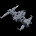 Futuristic Sci Fi Aircraft With Blue Lights Gray Body And Red Striped Wings