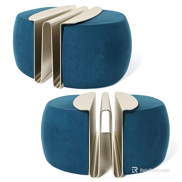Elegant Modern Blue Velvet Sofa Stools With Geometric Metal Frame Design 3d model 