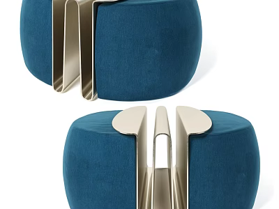 Elegant Modern Blue Velvet Sofa Stools With Geometric Metal Frame Design 3d model