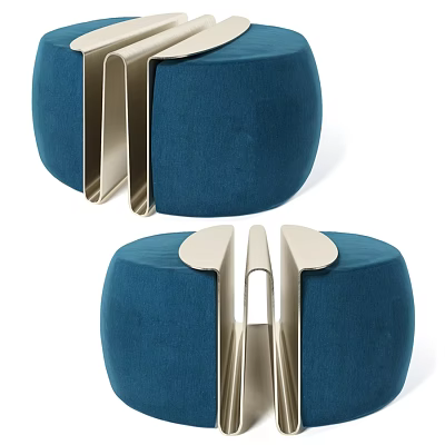 Elegant Modern Blue Velvet Sofa Stools With Geometric Metal Frame Design 3d model