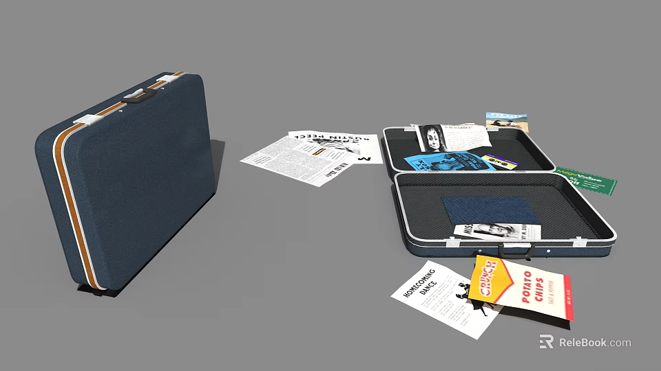 Organizing Daily Essentials in an Open Blue Suitcase with Documents and Cards 3d model 