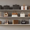 Various Elegant Bags and Luggage Neatly Displayed with Different Patterns on Shelves