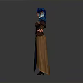 3D Fantasy Character With Blue Hair Blue Brown Long Dress Corset And Shoulder Decorations
