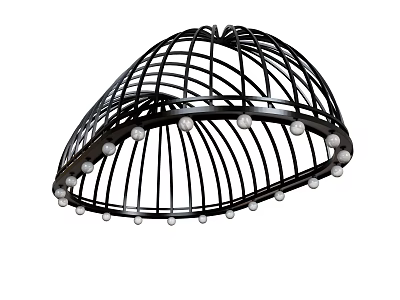 Modern Black Metal Dome Shaped Chandelier with Decorative White Beads and Intricate Frame Design 3d model