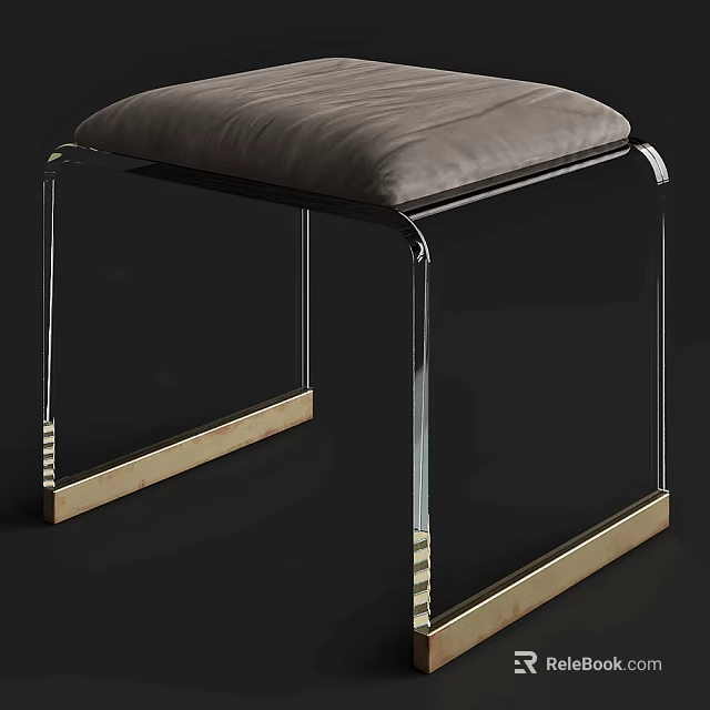 Modern Transparent Sofa Stool With Golden Metal Legs And Gray Padded Seat 3d model 