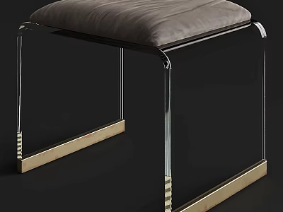 Modern Transparent Sofa Stool With Golden Metal Legs And Gray Padded Seat 3d model