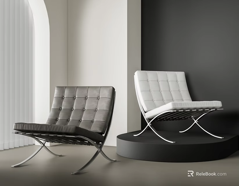 Modern Grey And White Leisure Chairs With Square Tufted Design And Metal Frame 3d model 