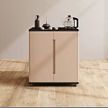 Modern Tea Table With Beige Cabinet Black Countertop And Tea Set On Wooden Floor