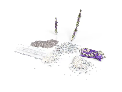 Decorative Scene Elements With Silver Sequins Purple Sticks White Strips And Scattered Particles 3d model