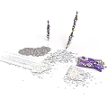 Decorative Scene Elements With Silver Sequins Purple Sticks White Strips And Scattered Particles