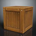 Wooden Cube Shaped Storage Box With Striped Planks And Metal Rivets