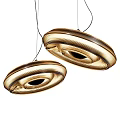 Two Golden Modern Circular Chandeliers Featuring Spiral Texture Hanging Light Design 3d model