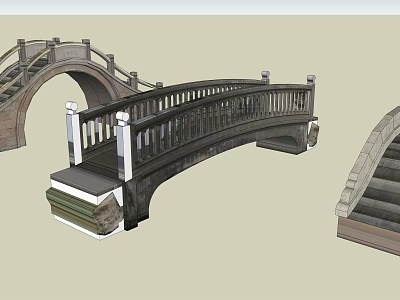 Traditional Bridge 3D Model with Wooden Railing Arch Design and Stone Steps 3d model