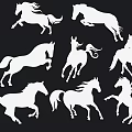 Artistic White Horse Silhouettes Wall Decor With Multiple Dynamic Poses 3d model
