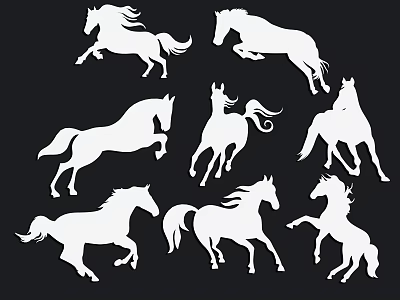 Artistic White Horse Silhouettes Wall Decor With Multiple Dynamic Poses 3d model