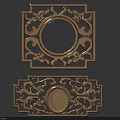 Ornate Carved Metal Decorations Featuring Intricate Curved Patterns Circular Center And Square Frame