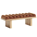 Modern Upholstered Bench With Tufted Light Beige And Brown Cushions And Wooden Legs