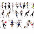 Active Group Of People Playing Frisbee With Dynamic Poses And Sportswear Outfits