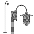 Outdoor Wall Mounted Metal Light With Curved Arm And Glass Shade