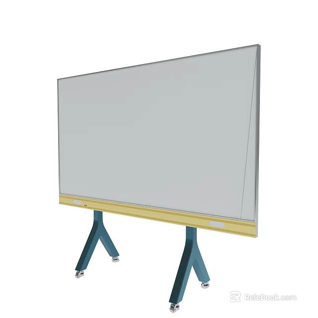 Sturdy Movable Whiteboard With Blue Stand Yellow Base And Blank Surface 3d model 