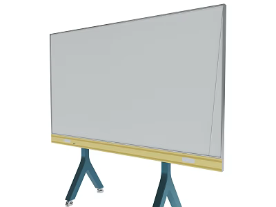 Sturdy Movable Whiteboard With Blue Stand Yellow Base And Blank Surface 3d model