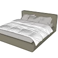 Modern Gray Double Bed With Headboard Mattress Pillows And Bedding 3d model