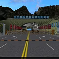 Road Facilities At Mountain Tunnel Entrance With Yellow Barriers And Double Yellow Lines