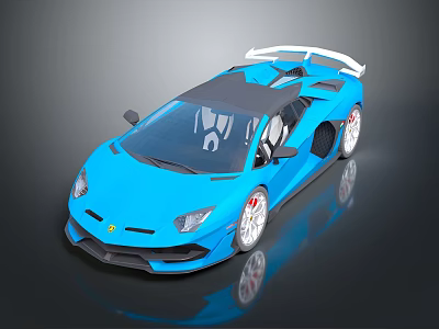 Blue Sports Car Featuring Sleek Design Black Roof White Wheels And Rear Spoiler 3d model