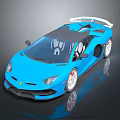 Blue Sports Car Featuring Sleek Design Black Roof White Wheels And Rear Spoiler