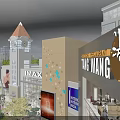 Bustling Commercial Street With Clock Tower IMAX Cinema Modern Buildings Shops And Outdoor Areas