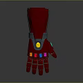 Red Mechanical Glove Featuring Detailed Vibrant Colorful Gemstones And Shiny Metallic Futuristic Design