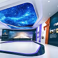 Modern Exhibition Hall Interior With Starry Sky Ceiling Display Cabinets And Screens