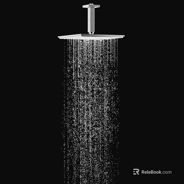 Modern Square Overhead Shower Faucet With Flowing Water And Metallic Design 3d model 