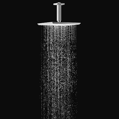 Modern Square Overhead Shower Faucet With Flowing Water And Metallic Design 3d model