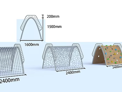 Kindergarten Outdoor Play Structures With Climbing Net And Arch Designs 3d model