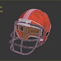 Classic Red American Football Helmet With White Stripes And Metal Facemask